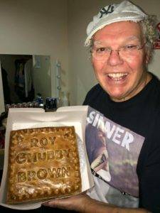 Roy Chubby Brown with a pie