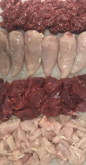 piles of meat, chicken, mince