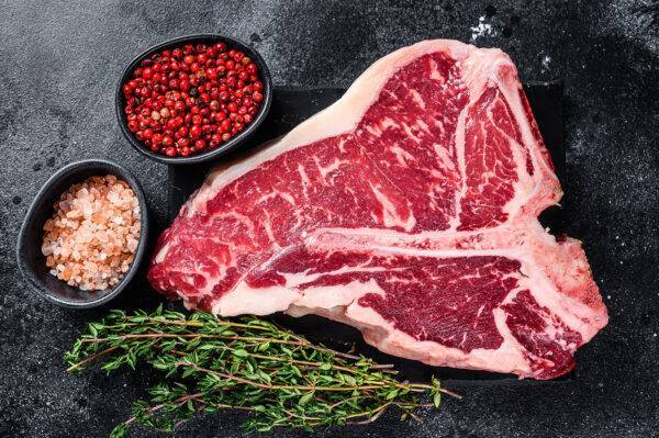 porterhouse steak being prepared